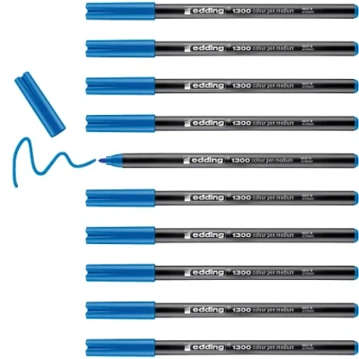 Imagen de edding 1300 rotulador de color trazo medio azul claro x10 punta redondeada 2 mm para dibujar y escribir el colegio, mandalas, Bullet Journals