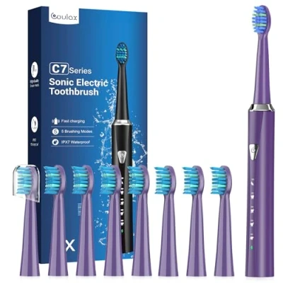 Imagen de Cepillos de Dientes Electricos Sónico para Adultos Cepillo Electrico Infantil con 8 Cabezales, 5 Modos, Carga Rápida en 3 Horas y Utilizar por 120 Días, Violeta