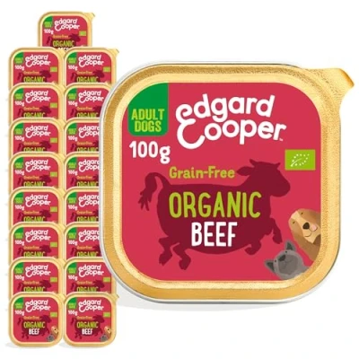Imagen de Edgard &amp; Cooper Comida Húmeda para Perros Adultos Paté Bio Sin Cereales Tarrinas 100g x 17 Ternera Biologico, Alimentación Sana Sabrosa y Equilibrada, Carne Fresca