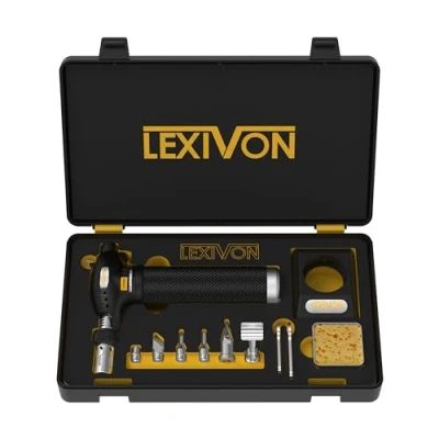 Imagen de LEXIVON Kit multipropósito Soldador de butano Premium con auto ignicion llama ajustable Pro Grade Equivalente a 125 Watts (LX 771)