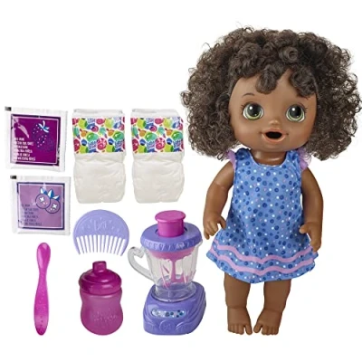 Imagen de Baby Alive Magical Mixer Doll Blueberry Blast with Blender Accessories, Drinks, Wets, Eats, Black Hair Toy for Children Aged 3 and Up