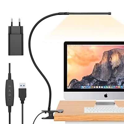 Imagen de iZELL Luz Lectura con Clip 77 Led [3 Modos de Color y 10 Niveles Brillo] Lámpara Escritorio para la Mesa Trabajo Estudio Leer, Flexos Pinza Cuello Cisne Regulable 70cm