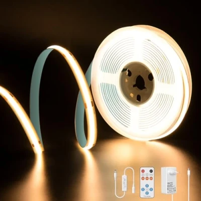 Imagen de PAUTIX tira de luces LED COB 2700K blanco cálido, 5m 480LEDs/M kit regulables,24V Superbrillante cinta con control remoto RF 18teclas para hogar bricolaje
