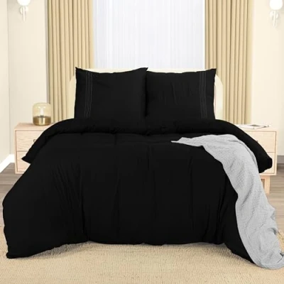 Imagen de Utopia Bedding Funda Nordica 220 x 240 Microfibra Juego de Edredon 220x240 cm y 2 Bordado Fundas Almohada 65x65 (Negro)