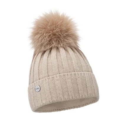 Imagen de ELIMELI gorro de cachemira para mujer, invierno, cálido, lana con cachemira, invierno pompón piel sintética, punto pompón,