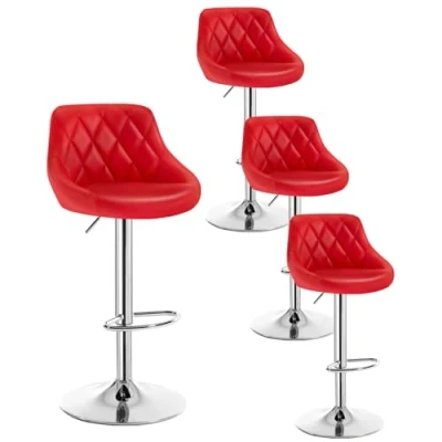 Imagen de WOLTU 4X Taburete de Bar con Respaldo Cuero sintético Taburetes Alto Cocina Regulable en Altura Giratorio Sillas Escritorio, Rojo, BH23rt 4