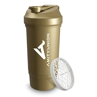 Imagen de Proteína Shaker FYRA 700 ml a prueba de fugas, BPA libre, con tamiz y escala, para batidos cremosos, proteínas agitadores, aislamientos concentrados Iso Sport (oro)