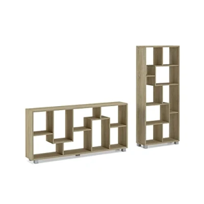 Imagen de Skraut Home Estantería de Diseño 161 x 69 25 cm Librería Vertical u Horizontal Modelo ZIGZag Sonoma Fácil Montaje Resistente Madera Color Roble Claro