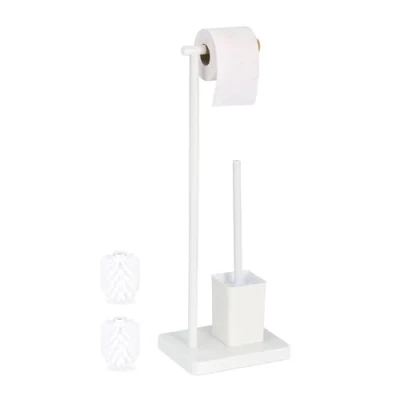 Imagen de Relaxdays Portarrollos WC, Soporte Escobillas y Rollos de Papel Higiénico, 66,5x23x18cm, Acero, Blanco