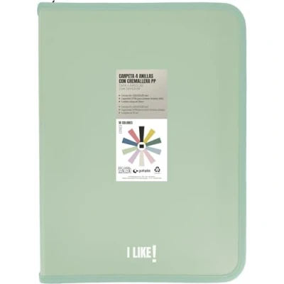 Imagen de Grafoplas Carpeta Anillas a4 con Cremalleras A4+, Verde Claro, 4 25mm, Incluye Compresor Plástico, Colección Papeleria Like, Material Polipropileno, Perfecto Escolar