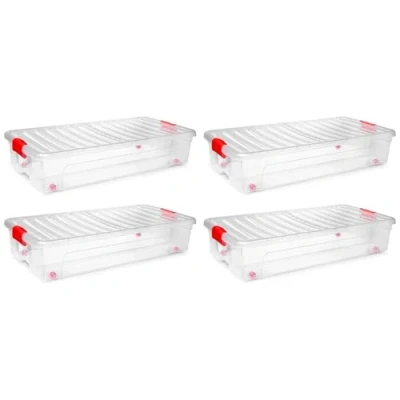 Imagen de AC Pack de 4 Cajas Almacenamiento Modelo KLIP bajocama Fabricado en Plástico Capacidad 35 litros Cierre hermético y Tapa abatible 16 x 39,5 78 cm.