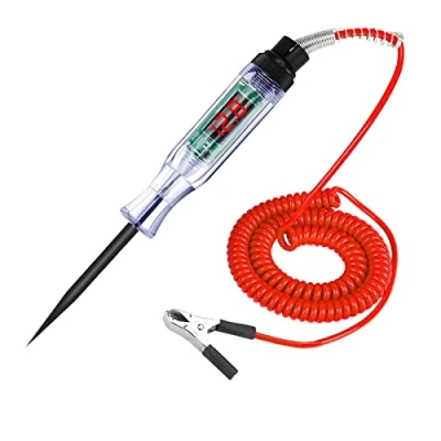 Imagen de comprobador de voltaje para coche con luz control, lámpara prueba voltaje, corriente, corriente coches, pinza cocodrilo, 6/12/24 V