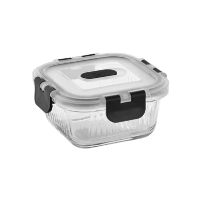 Imagen de MasterPro Foodies Recipiente Para Alimentos de 320 ml Fabricado en Resistente Vidrio Borosilicato Alto Tupperware Forma Cuadrada Con Respiradero Elegante Diseño Apto Microondas