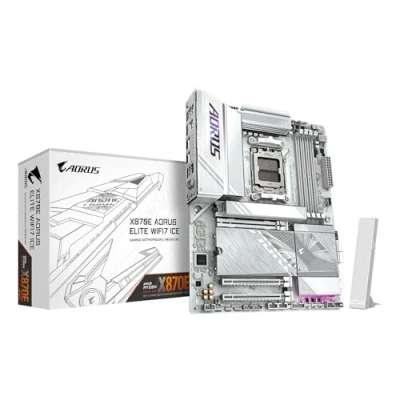 Imagen de GIGABYTE X870E AORUS Elite WIFI7 Ice Placa Base Soporta procesadores AMD Ryzen 9000, VRM Digital de 16+2+2 Fases, hasta 8200 MHz DDR5 (O.C.), 3X PCIe 5.0 + 1x 4.0, Wi Fi 7, LAN 2.5 GbE, USB 4