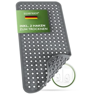 Imagen de SilverRack alfombrilla antideslizante para bañera de 88 x 40 cm (antracita con hierbas), sin BPA, niños y bebés, resistente al moho lavable a máquina, baño