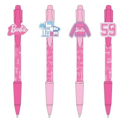 Imagen de Pack de 4 Bolígrafos Inspirados en Barbie Color Rosa 13.5 X 19 2 Cm Diseño Único Cada Bolígrafo Producto Original Diseñado España