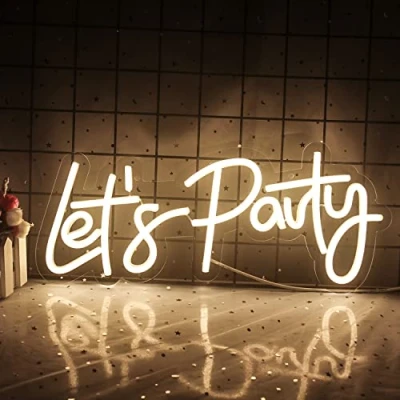 Imagen de Let&#039;s Party Letrero de neón Luces regulables Decoraciones para fiesta, fiesta cumpleaños, boda, despedida soltera (blanco cálido)