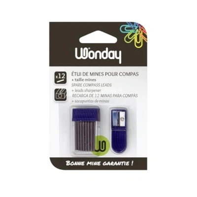 Imagen de WONDAY Estuche de 12 minas para brújulas, diámetro 2 mm, con cortaminas