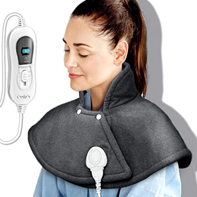 Imagen de sinnlein Almohadilla Eléctrica para Cervicales, Hombros, Cuellos y Espalda Manta Térmica con 3 Niveles de Temperatura Apagado Automático 100W (Antracita)