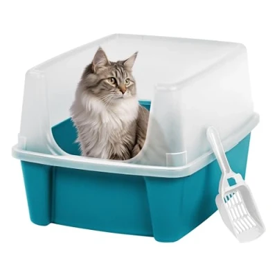 Imagen de Iris Ohyama Arenero Gato con Pala, hasta 7kg, Azul, Caixa de areia para Gatos, Caja, Gatos Grandes y pequeños, Cagadero, Caixa, WC, Fácil Limpieza, Libre BPA, Cat Litter Box, CLH 12