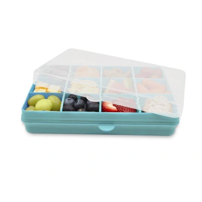 Imagen de melii Snackle Box Contenedor de aperitivos dividido, almacenamiento alimentos para niños, separadores extraíbles, artes y manualidades, cuentas, sin BPA, 12 compartimentos (azul)