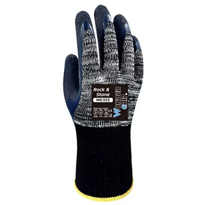 Imagen de Wonder Grip WG 333 Rock &amp; Stone Guante de trabajo con doble revestimiento látex; guantes anticortes, resistentes al frío y calor para un agarre seguro; S/07, gris negro