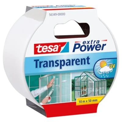 Imagen de Tesa Extra Power Clear Duct Tape Cinta Impermeable de Reparación Transparente para Exteriores, 10 m x 50 mm