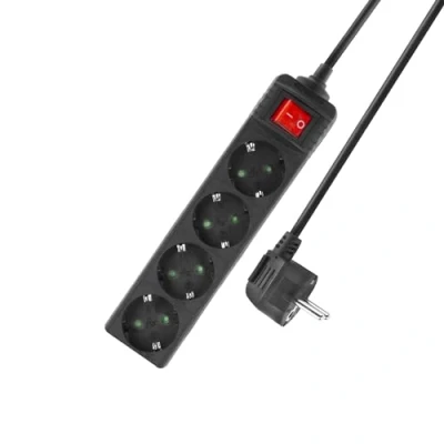 Imagen de Enchufe múltiple ACT Regleta con Interruptor Iluminado, 4 Tomas, Cable de 2 m, Negro AC2440