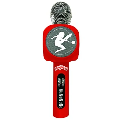 Imagen de Lexibook, Miraculous Ladybug Cat Noir, Micrófono inalámbrico con Altavoz, Bluetooth, función de Cambio Voz, Efectos luz, Puerto Micro SD, USB, Plata/Rojo, Color Plateado, M