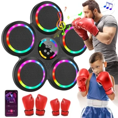 Imagen de Maquina de Boxeo Musical, LED Musical Pared con Guantes Boxeo, Modo Bluetooth, 9 Modos Velocidad y Entrenamiento, Conteo, Music Boxing Machine para Adultos Niños