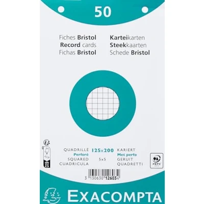 Imagen de Exacompta 12603E 50 fichas bristol rejilla perforada 5x5 en film compatible con impresora inkjet, láser y fotocopiadora formato 125 x 200 mm color blanco