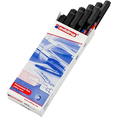 Imagen de edding 140 S rotulador permanente 10 rotuladores negro punta redonda de 0,3 mm bolígrafo para escribir sobre cristal, plástico,láminas y superficies lisas secado rápido, no mancha,impermeable
