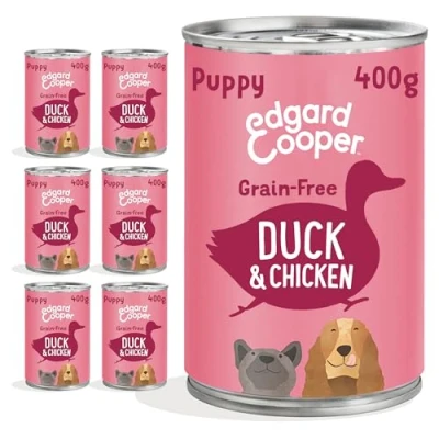 Imagen de Edgard &amp; Cooper Comida Húmeda para Perros Cachorros Puppy Junior Latas Natural Sin Cereales Paté 400g x 6 Pato Pollo Fresco, Alimentación Sana Sabrosa y Equilibrada, Carne Fresca