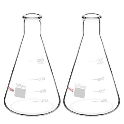 Imagen de stonylab [2 paquetes] Frascos Erlenmeyer de boca estrecha 1000ml con borde para trabajo pesado