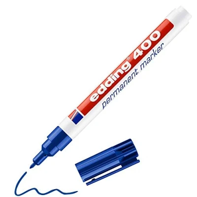 Imagen de edding 400 marcador permanente azul 1 rotulador punta fina redonda mm resistente al agua, de secado rápido, rotuladores indelebles para cartón, plástico, madera, metal, vidrio