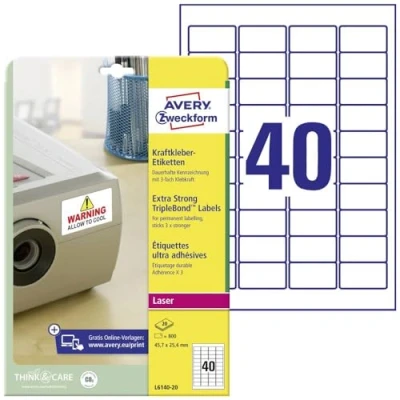 Imagen de Avery España L6140 20 Caja de 800 etiquetas blanca poliéster súper adherentes