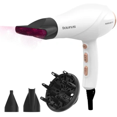 Imagen de Taurus Secador Fashion Ionic 2600W Motor AC Profesional Tecnología Iónica Anti Encrespamiento Potencia Adjustable 3 Niveles de Temperatura y 2 Velocidades Concentrador Difusores
