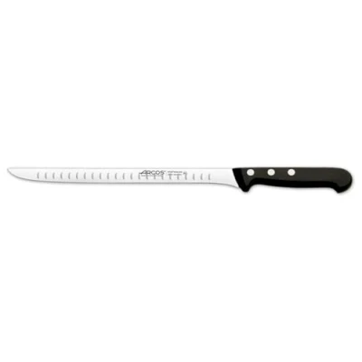 Imagen de Arcos Cuchillo Jamonero con Alveolos de Acero Inoxidable. Hoja 240 mm. Mango Polioximetileno POM para Cortar o Tallar Alimentos precisión y facilidad. Serie Universal. Color negro.