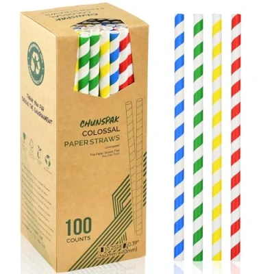 Imagen de Pajitas de papel desechables extra largas 10 mm ancho, para batidos gruesos, 100 unidades, % biodegradables