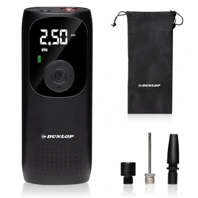 Imagen de Dunlop Mini Compresor de Batería Bomba Aire Eléctrica 150PSI Universal y USB C Pantalla Digital Luz LED Negro