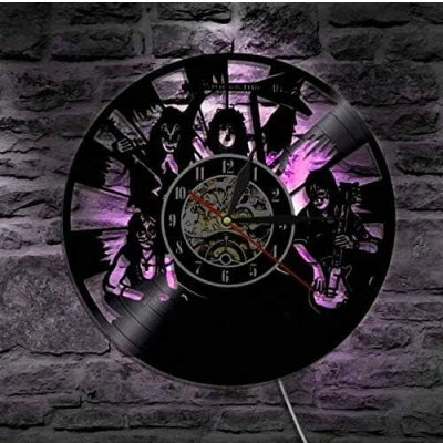 Imagen de Smotly Vinilo Pared Reloj, Kiss Forma de Banda récord Tema Reloj Pared, Hecho a Mano Creativa Color la Noche luz 7 Regalo del Reloj,with Light 9,E5