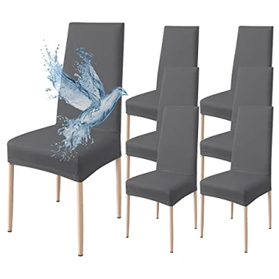 Imagen de Poligino Fundas Sillas de Comedor Pack 6 Impermeable, para Elástica, Suave y Confortable, Gris Oscuro