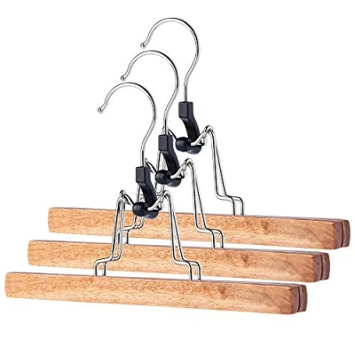 Imagen de KADAX Perchas de Madera para Pantalones, Faldas, tensores Ganchos Metal Giratorio 360, Antideslizantes, sujeción (3)