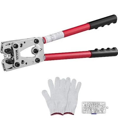 Imagen de VEVOR Alicates para Prensar 6/10/16/25/35/50 mm² Herramienta Clavijas de Cable Aluminio Cobre AWG10 1/0 con 6 Tamaños Prensado 60 Conectores Anillo Guantes Electricista