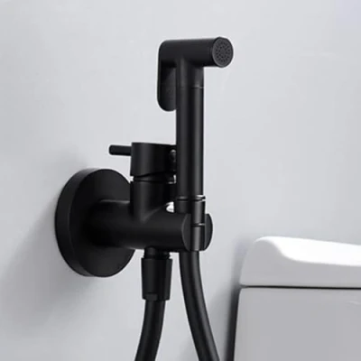 Imagen de IMEX Grifo Bidet Empotrado para WC Ducha Agua Fria y Caliente Higiénica Inodoro Rociador Griferia Sustituto de Serie Múnich Color Negro Mate