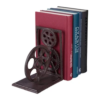 Imagen de Relaxdays sujeta Libros Retro, Engranaje con Rollo de película, Hierro Fundido, marrón, 16 x 13 10 cm