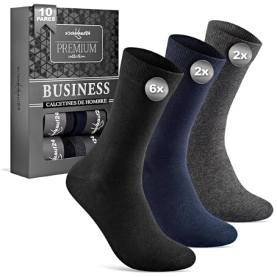 Imagen de sockenkauf24 Calcetines Hombre Negros Azul Gris (10 Pares) Clásicos Algodón Transpirables 15800 (43 46)
