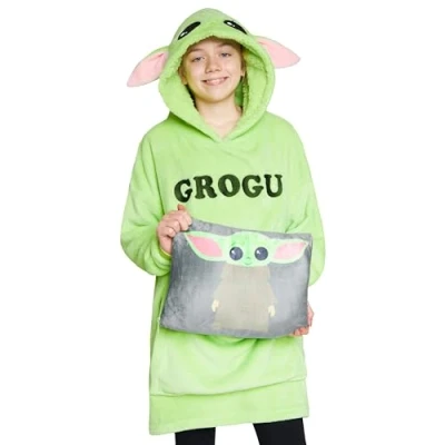Imagen de Disney Stitch Batamanta con Capucha Niños 2 en 1 Sudadera de Forro Polar Grande Baby Yoda Regalos Navidad (Verde Yoda)