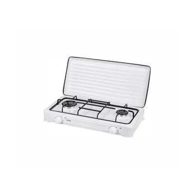 Imagen de Cocina Gas Portátil Camping, 2 Quemadores,rejilla Esmaltada,tapa Protectora,normativa G30 37 Mbar Mpm Sml kn 02/1k Blanco