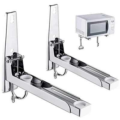 Imagen de 2 Piezas Soporte Microondas De Acero Inoxidable,Universal Soportes Microondas,Con Ganchos,Soporte Pared Para Horno Microondas,Soporte Resistente,Apto Y